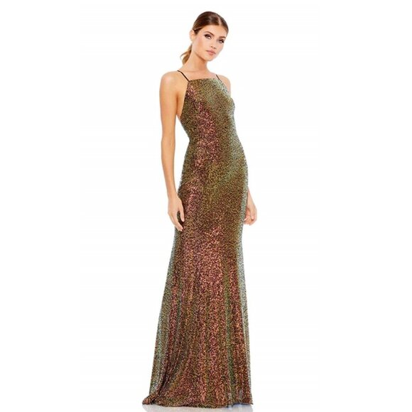 Mac Duggal Multi-Colored Sequined Square Neck Gown Copper 2 #8462 - Picture 1 of 8